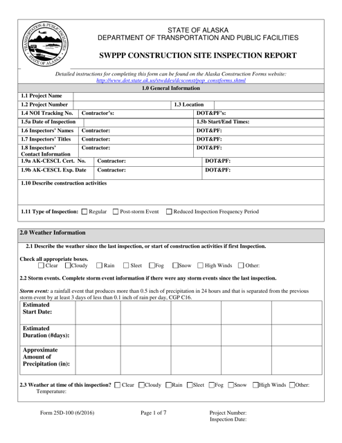 Document preview: Form 25D-100 Swppp Construction Site Inspection Report - Alaska