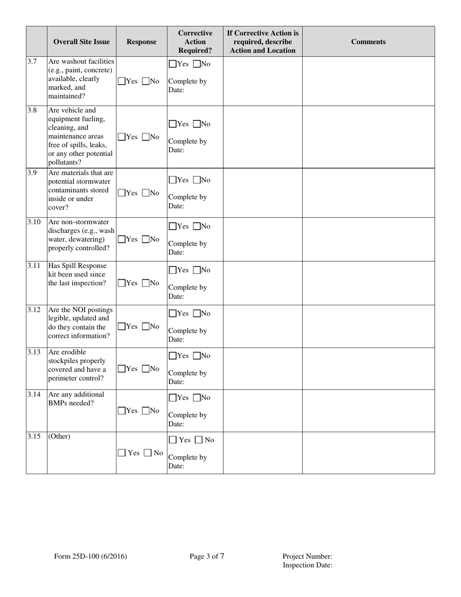 Form 25D-100 Swppp Construction Site Inspection Report - Alaska, Page 3