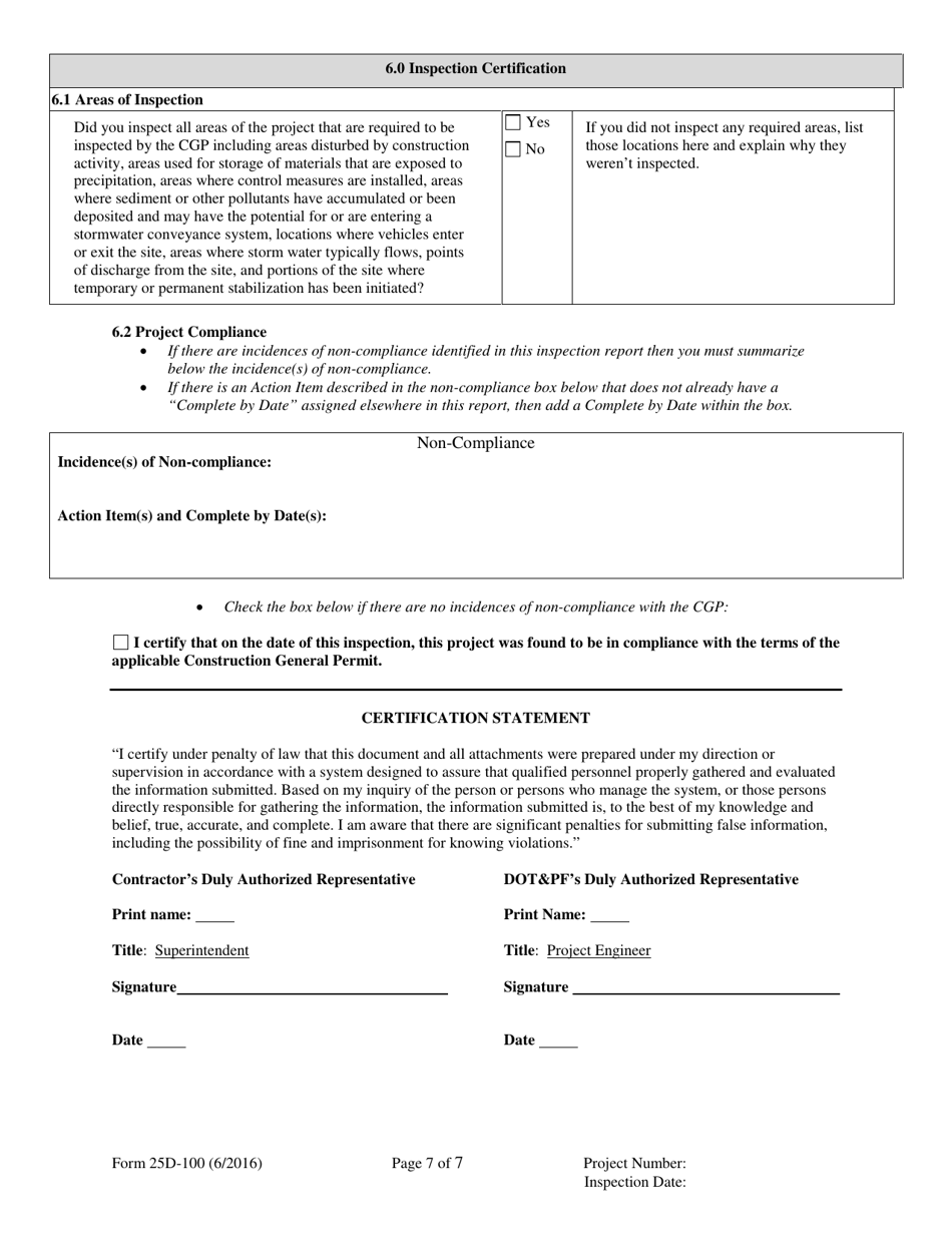 Form 25D-100 Swppp Construction Site Inspection Report - Alaska, Page 7