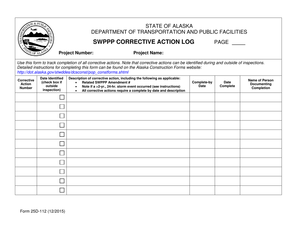 Form 25D-112 Swppp Corrective Action Log - Alaska, Page 1