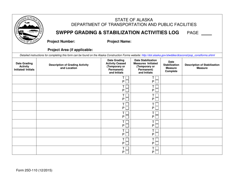 Document preview: Form 25D-110 Swppp Grading & Stabilization Activities Log - Alaska