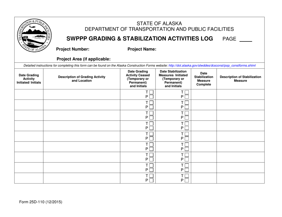 Form 25D-110 Swppp Grading  Stabilization Activities Log - Alaska, Page 1