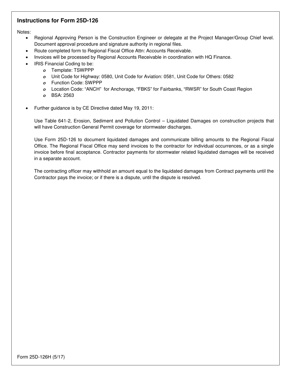 Form 25D-126H Swppp Liquidated Damages Table - Highways - Alaska, Page 3