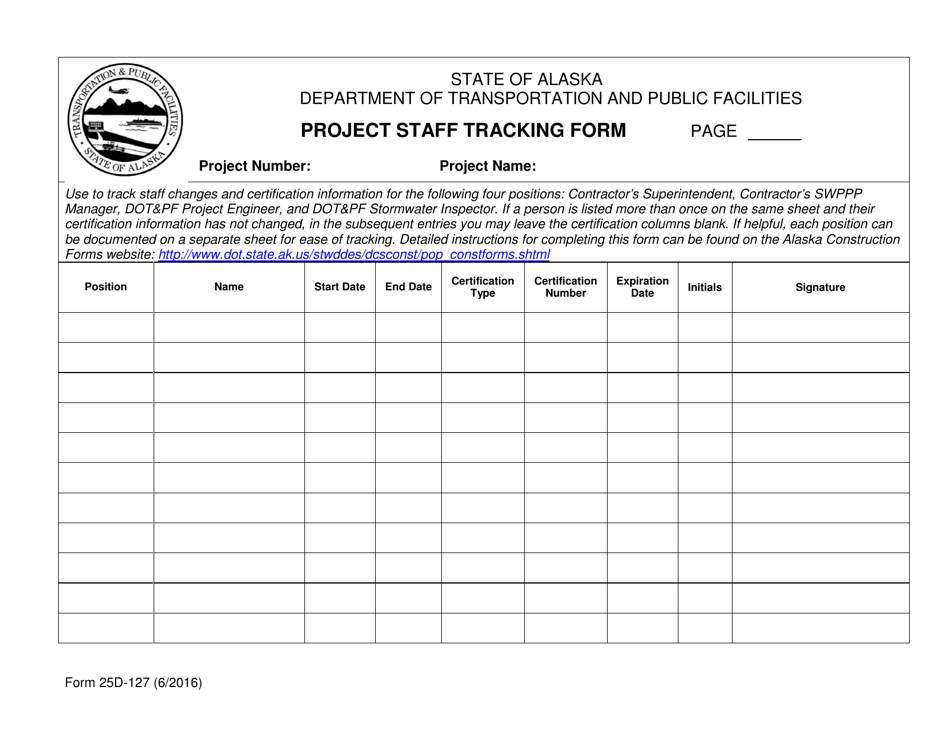 Form 25D-127 Project Staff Tracking Form - Alaska, Page 1
