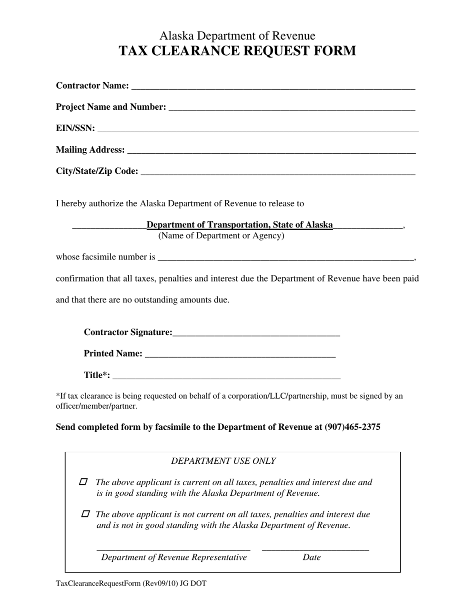 Tax Clearance Request Form - Alaska, Page 1