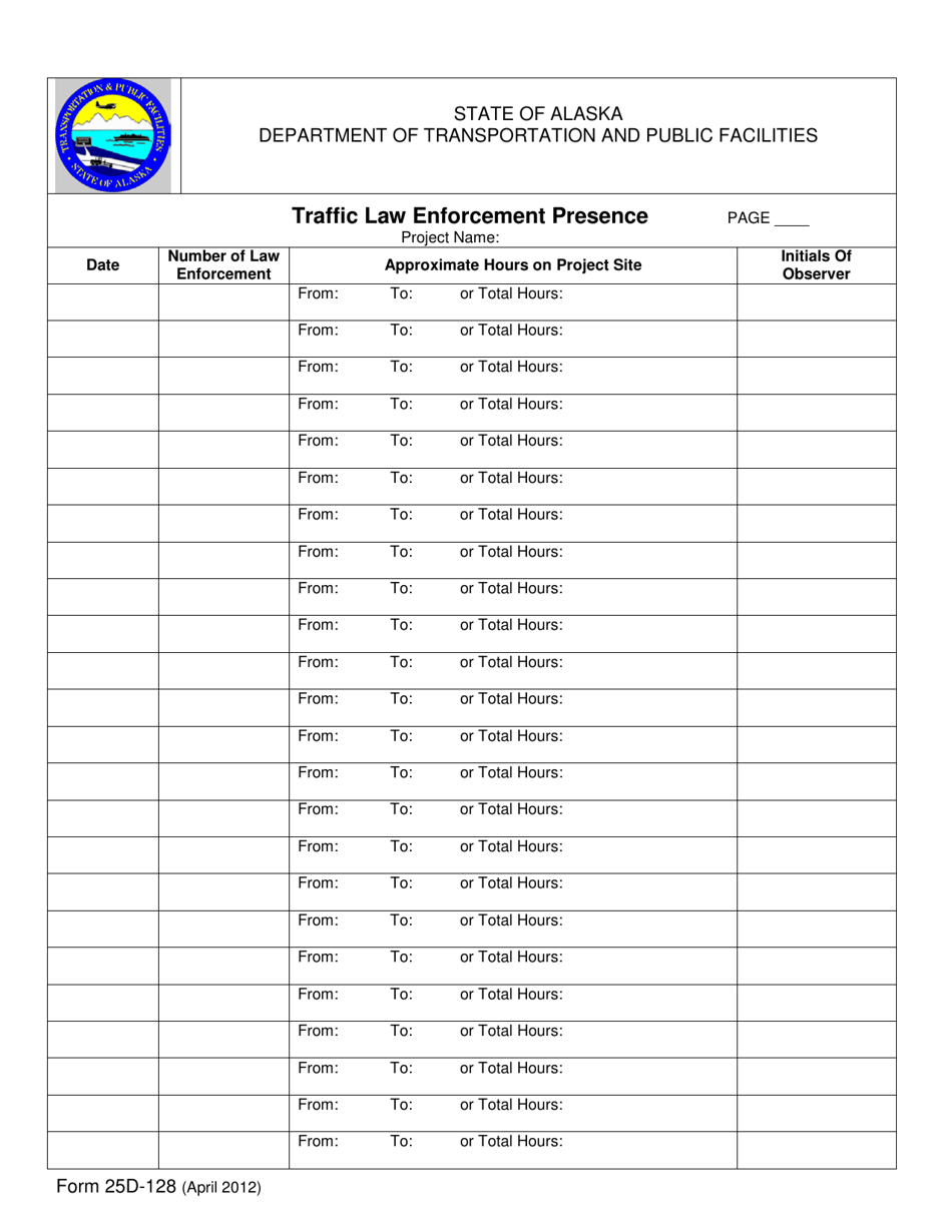 Form 25D-128 Traffic Enforcement Presence Log - Alaska, Page 1