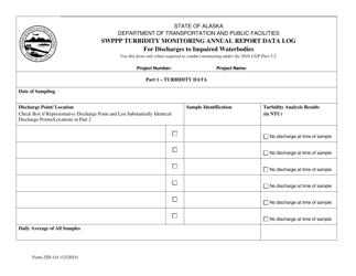 Form 25D-141 Swppp Turbidity Monitoring Annual Report Data Log for Discharges to Impaired Waterbodies - Alaska