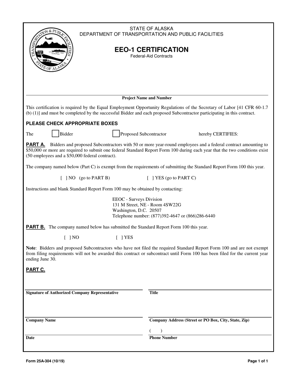 Form 25A-304 EEO-1 Certification - Alaska, Page 1