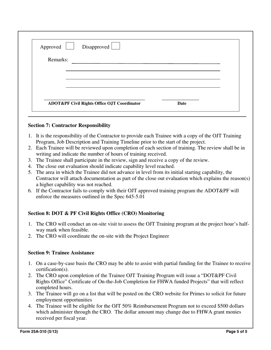 Form 25A-310 Dotpf Training Program Request - Alaska, Page 5