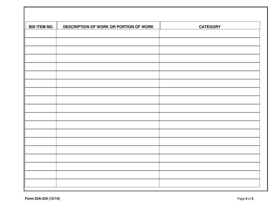 Form 25A-324 Disadvantaged Business Enterprise (Dbe) Subcontractable Items - Alaska, Page 2