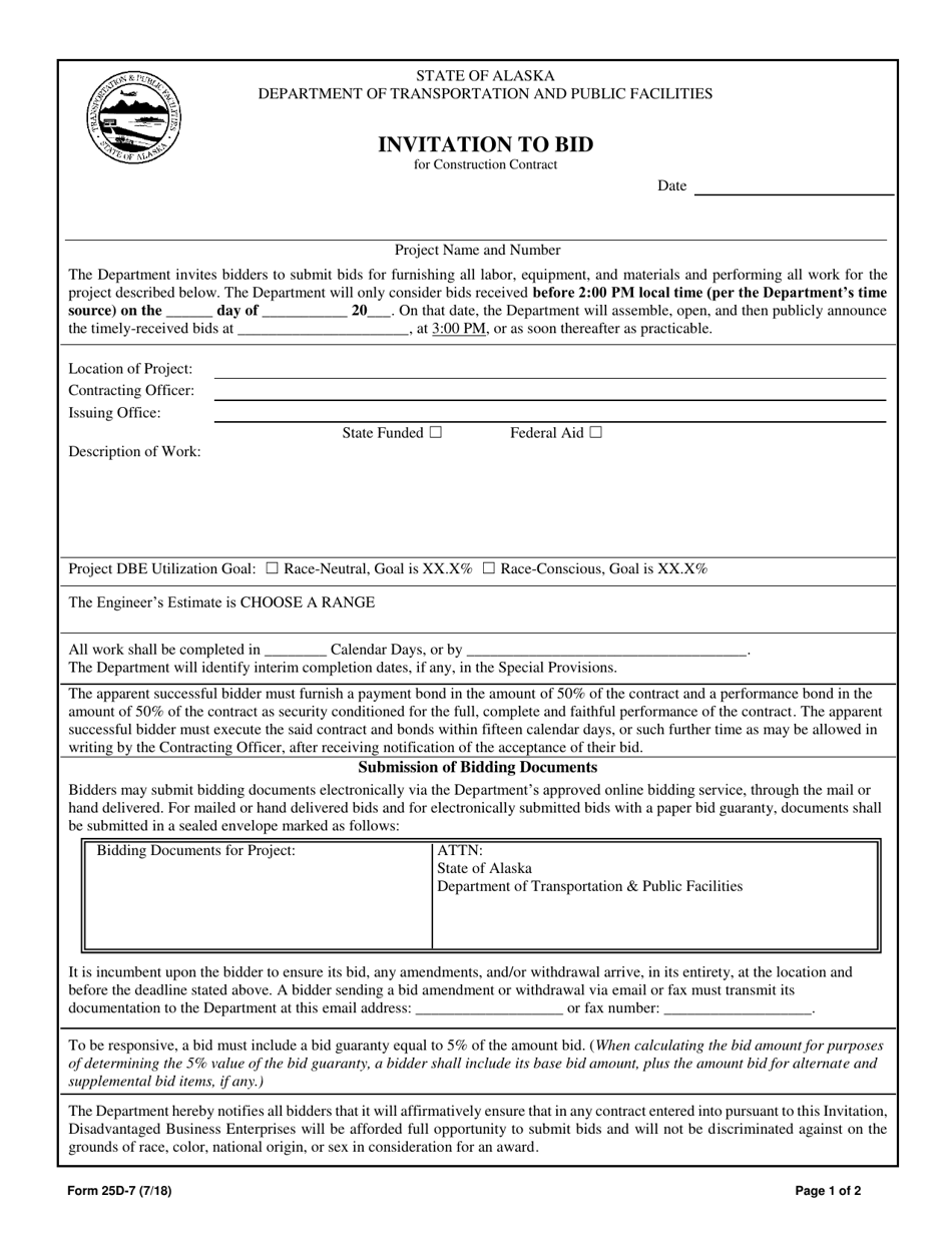 Form 25D-7 Invitation to Bid - Alaska, Page 1