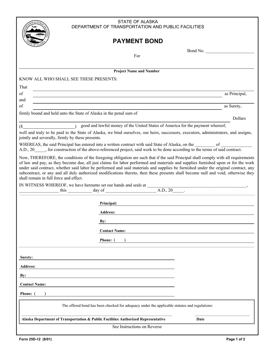 Form 25D-12 Payment Bond - Alaska, Page 1