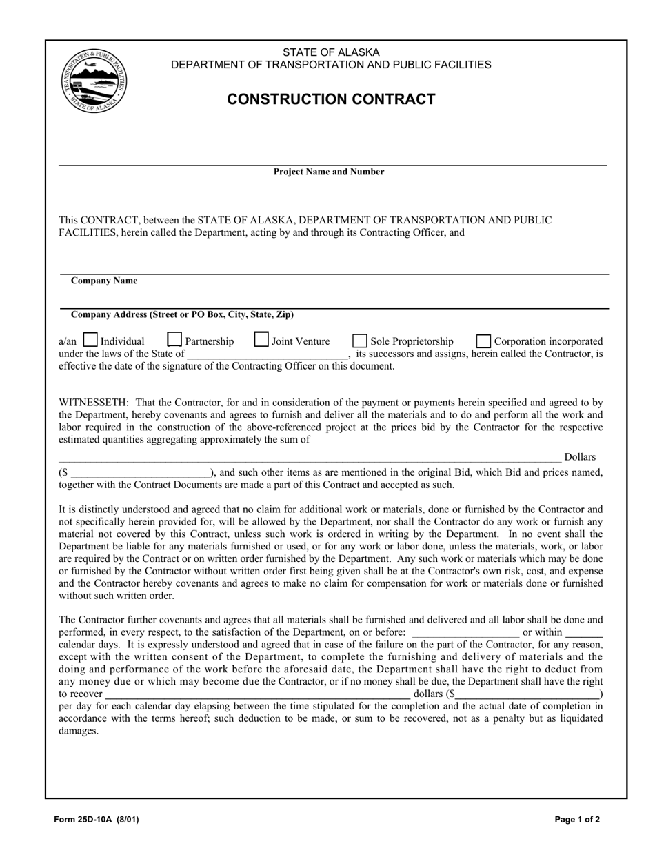 Form 25D-10A Construction Contract (Aviation) - Alaska, Page 1