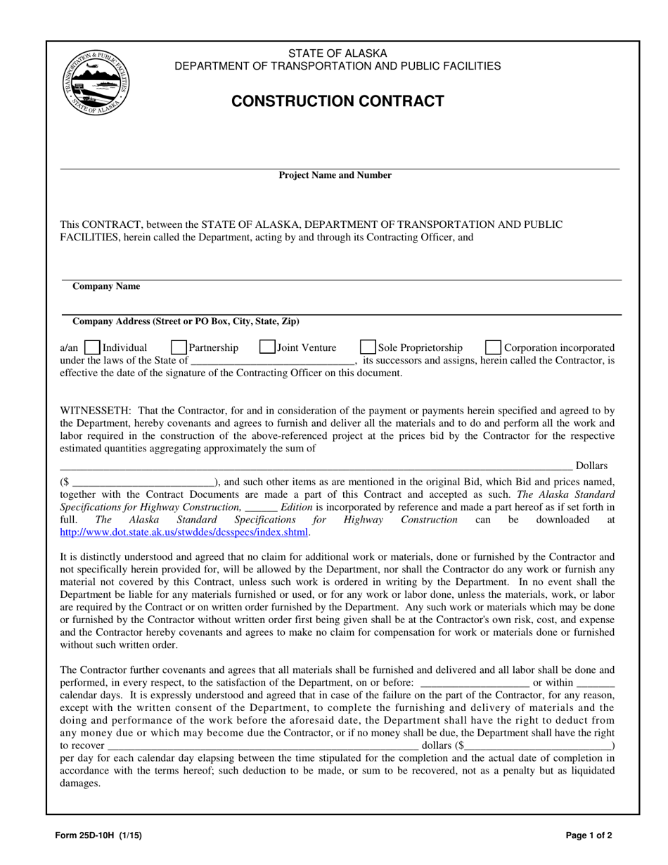 Form 25D-10H Construction Contract (Highway) - Alaska, Page 1
