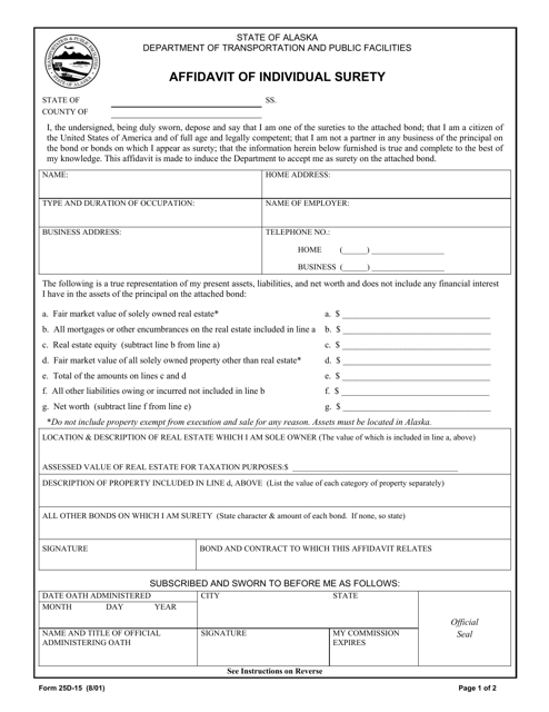 Form 25D-15 Affidavit of Individual Surety - Alaska