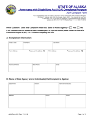 Document preview: ADA Form 201 Ada Complaint Form - Alaska