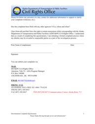 Title VI &amp; Ada Discrimination Complaint Form - Alaska, Page 3