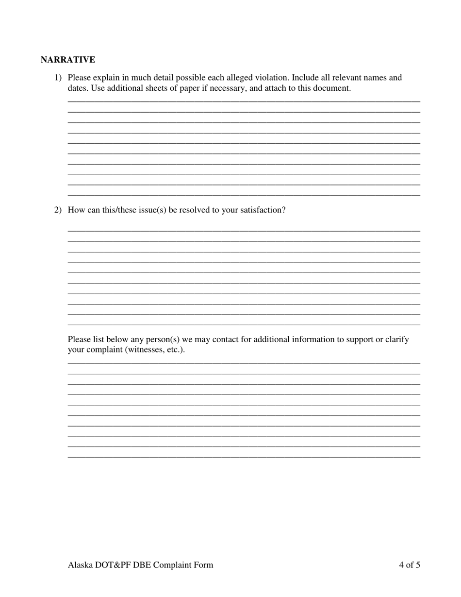 Disadvantaged Business Enterprise (Dbe) Program Complaint Form - Alaska, Page 4