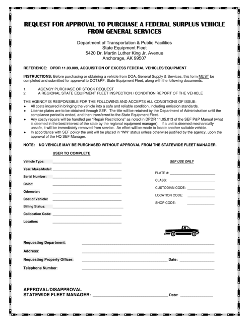Request for Approval to Purchase a Federal Surplus Vehicle From General Services - Alaska Download Pdf