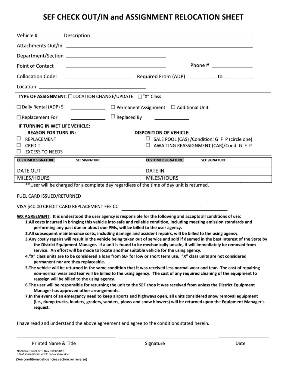 Sef Check out / In and Assignment Relocation Sheet - Alaska, Page 1