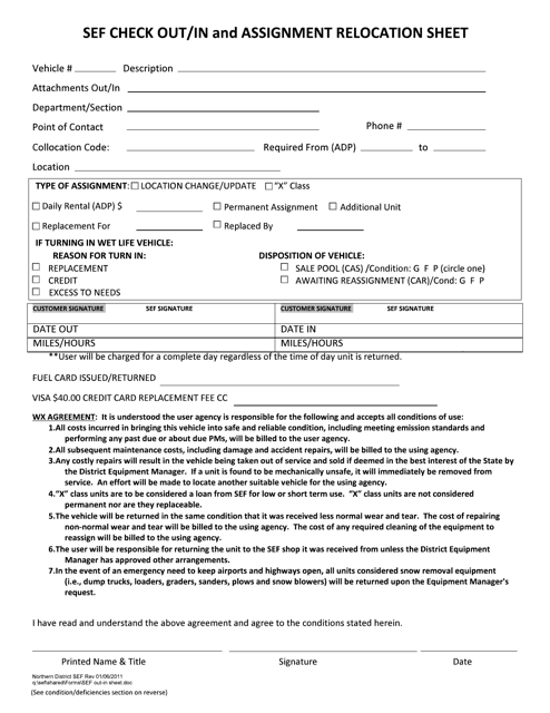 Sef Check out/In and Assignment Relocation Sheet - Alaska
