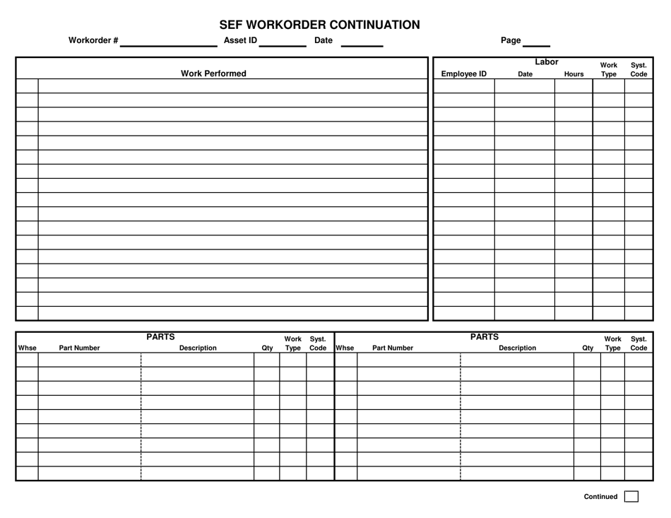 Sef Workorder Continuation - Alaska, Page 1