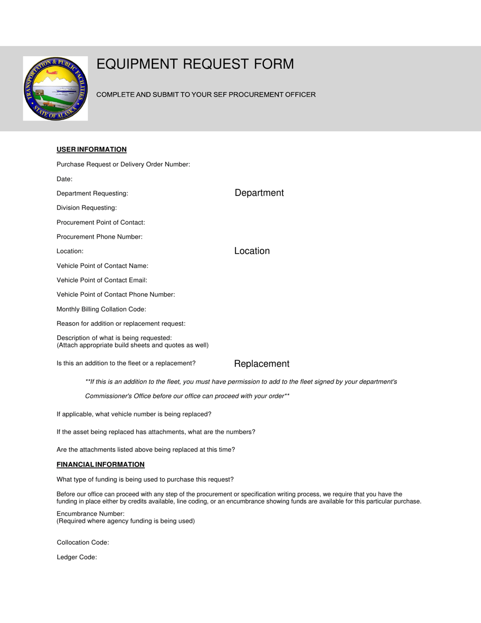 Equipment Request Form - Alaska, Page 1