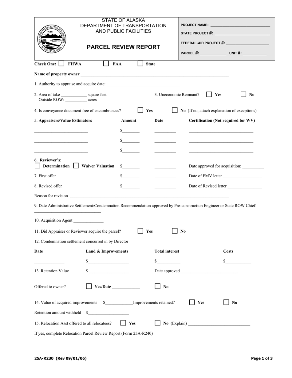 Form 25A-R230 Parcel Review Report - Alaska, Page 1