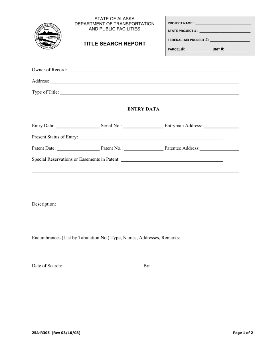Form 25A-R305 Title Search Report - Alaska, Page 1