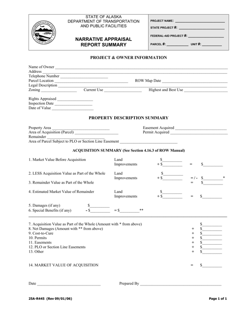 Form 25A-R445 Narrative Appraisal Report Summary - Alaska