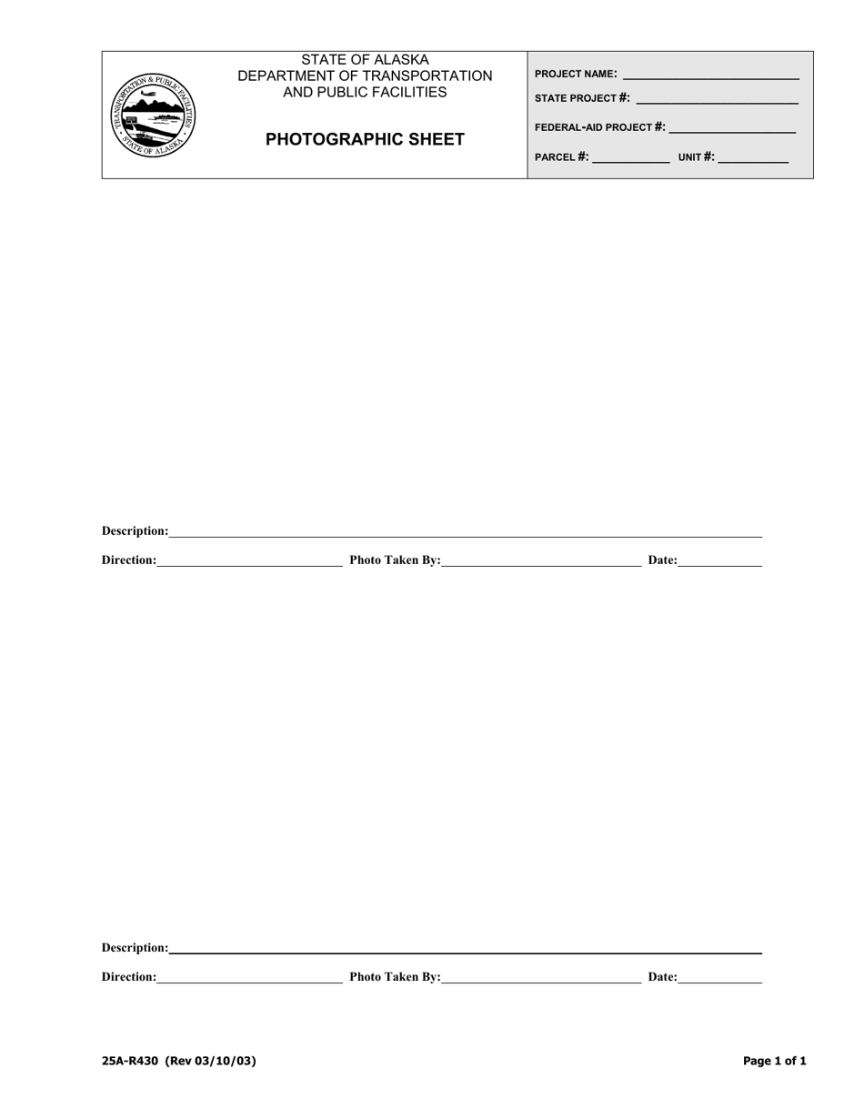 Form 25A-R430 Photographic Sheet - Alaska, Page 1