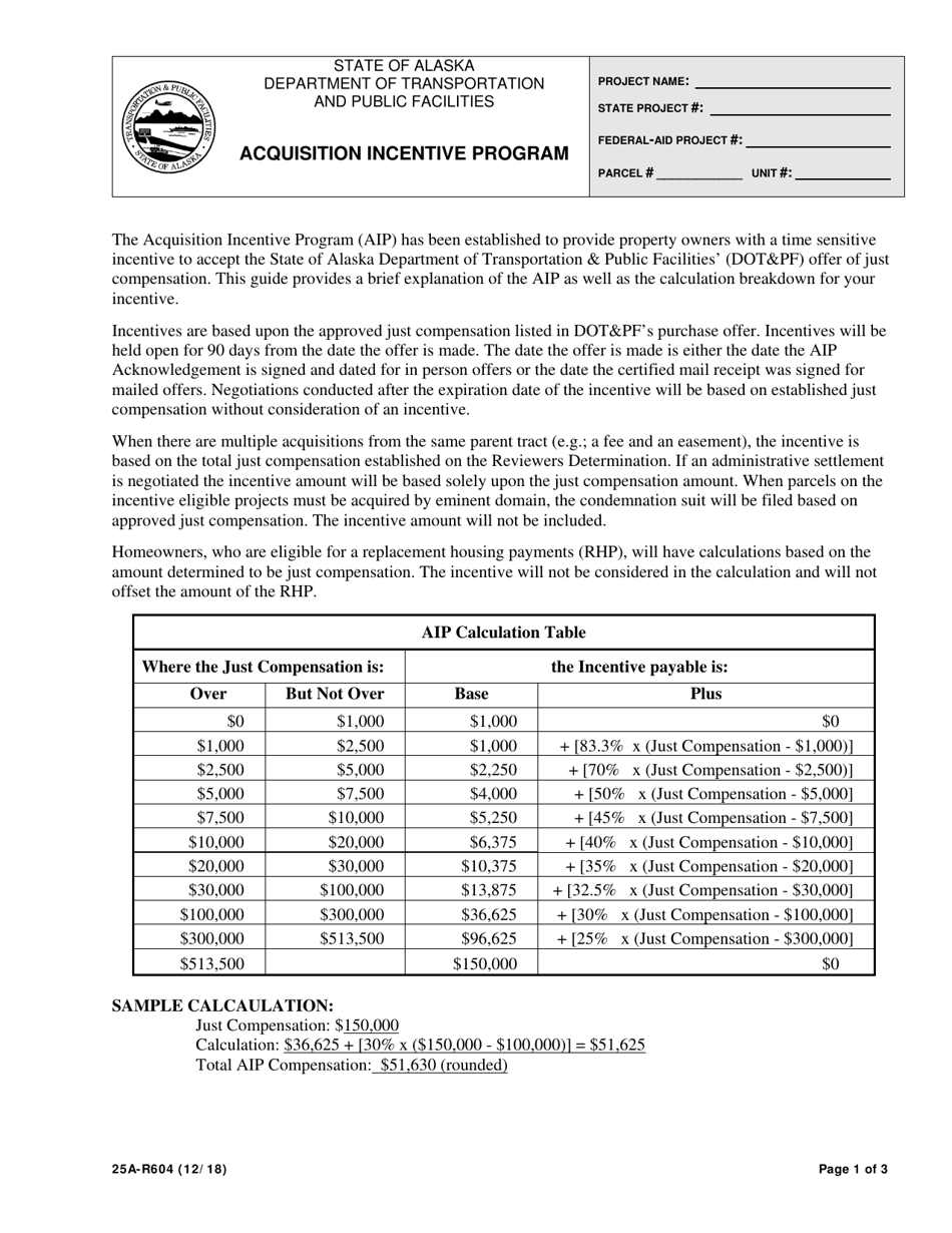 Form 25A-R604 Acquisition Incentive Program - Alaska, Page 1