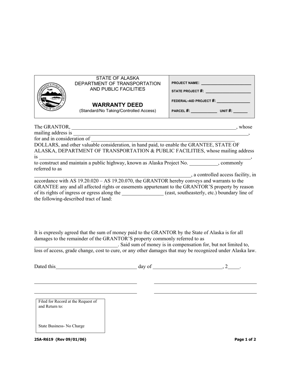 Form 25A R619 Download Printable PDF Or Fill Online Warranty Deed 