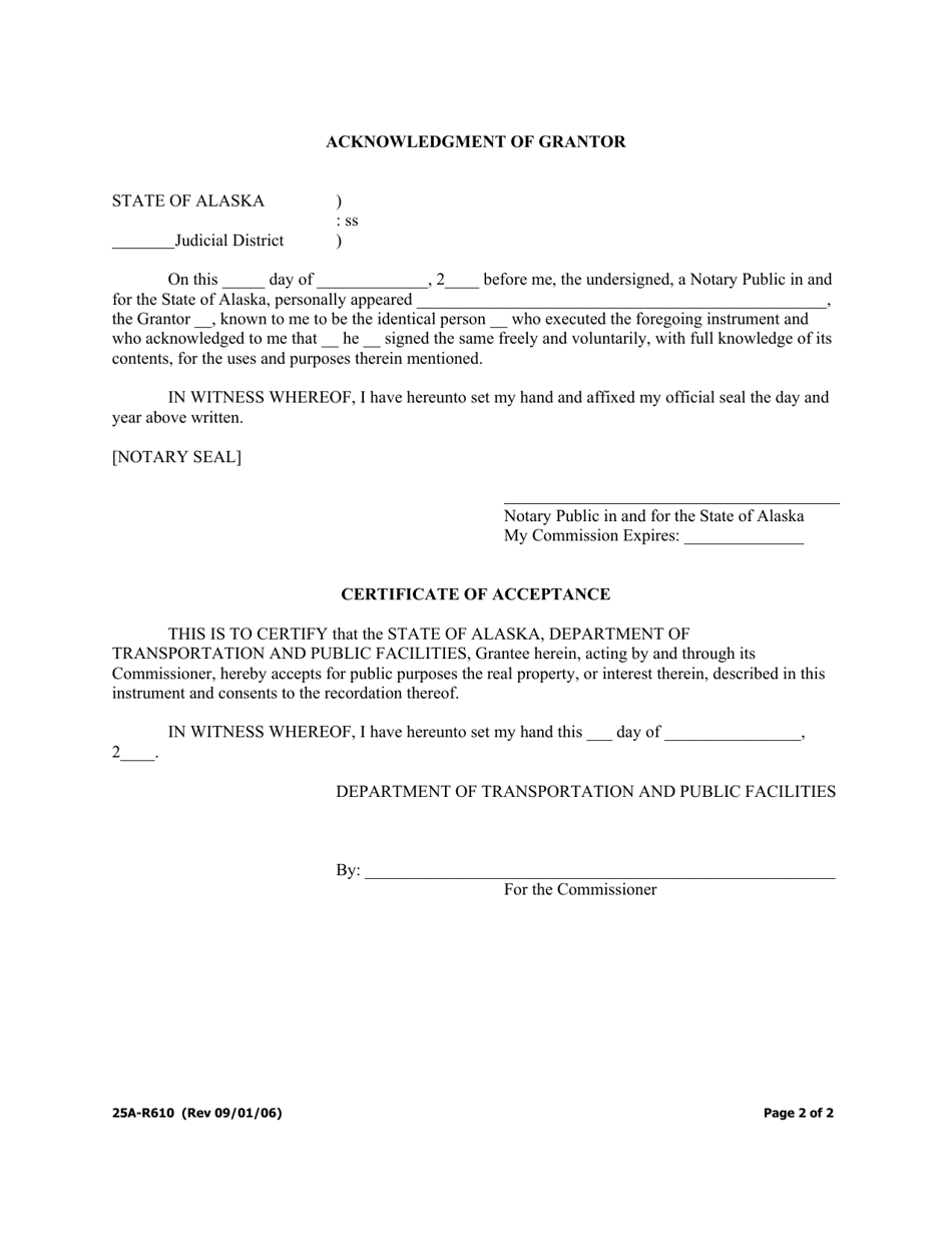 Form 25A-R610 Warranty Deed (Standard / Partial Property) - Alaska, Page 2