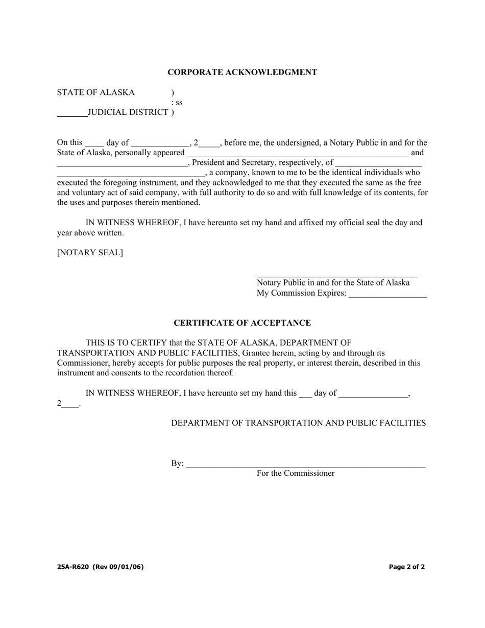 Form 25A-R620 Warranty Deed (Corporate / Partial Property) - Alaska, Page 2