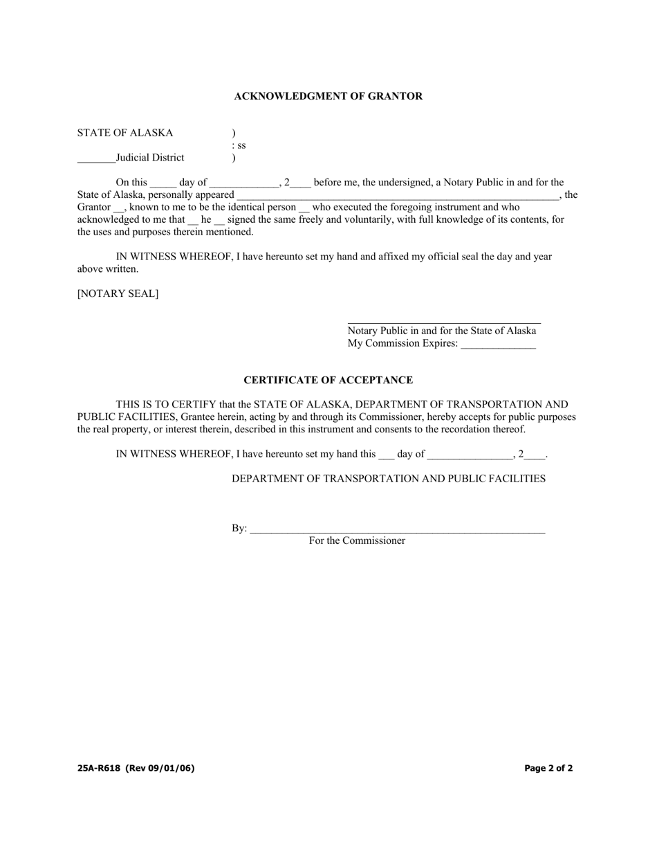 Form 25A-R618 Warranty Deed (Standard / Partial Property / Controlled Access With Frontage Road) - Alaska, Page 2