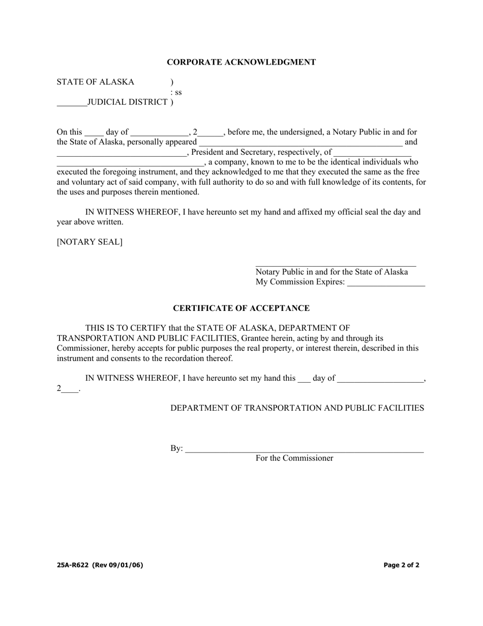 Form 25A-R622 Warranty Deed (Corporate / Partial Property / Controlled Access Without Frontage Road) - Alaska, Page 2