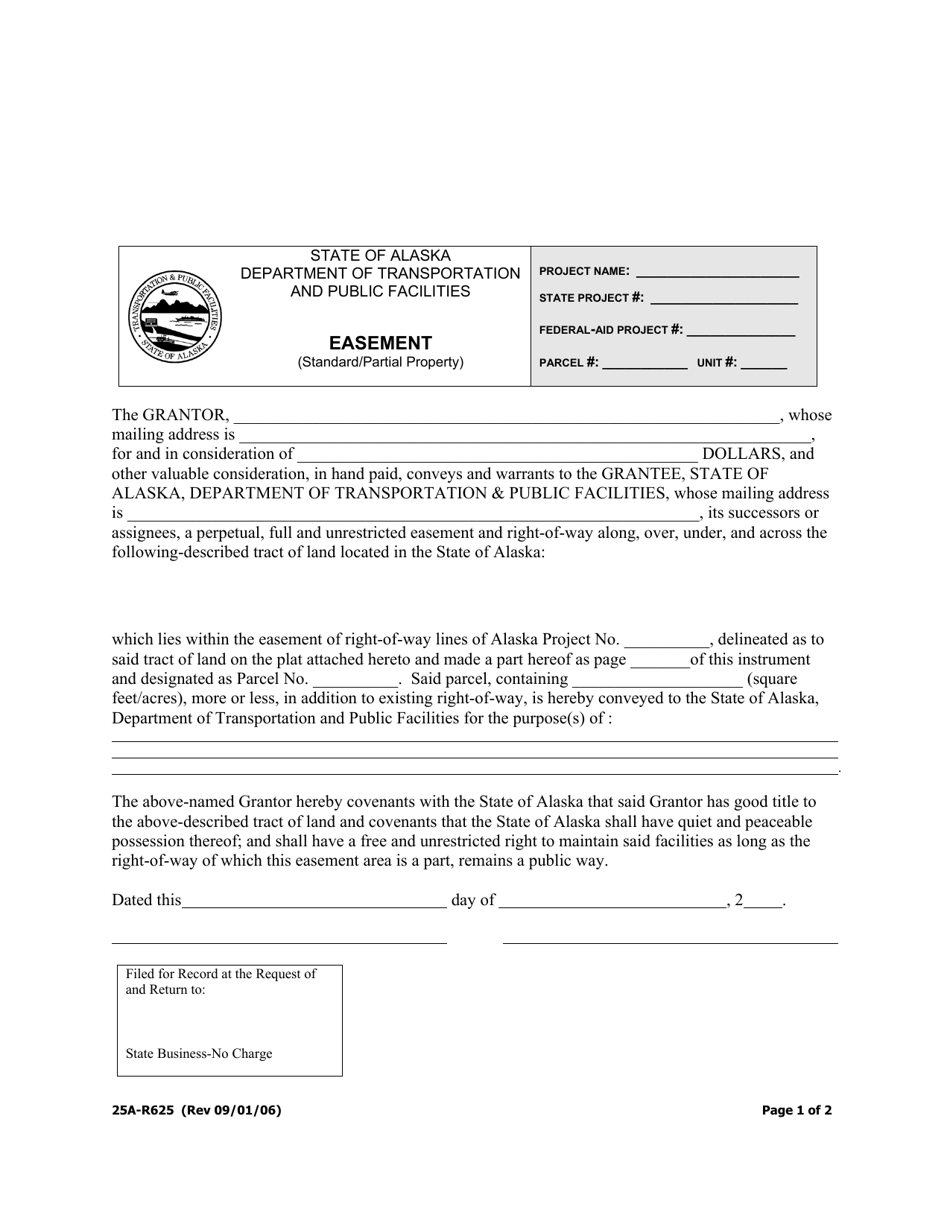Form 25A-R625 Easement (Standard / Partial Property) - Alaska, Page 1