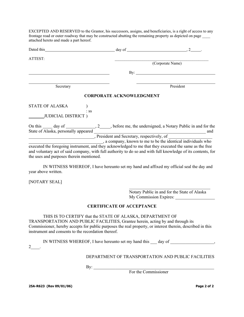 Form 25A-R623 Warranty Deed (Corporate / Partial Property / Controlled Access With Frontage Road) - Alaska, Page 2