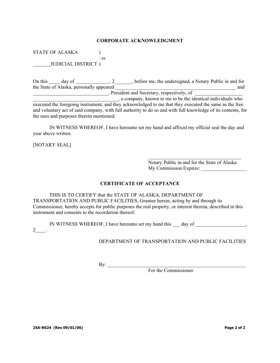 Form 25A-R624 Warranty Deed (Corporate / No Taking / Controlled Access) - Alaska, Page 2