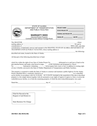 Form 25A-R615 Warranty Deed (Standard/Partial Property/Controlled Access Without Frontage Road) - Alaska