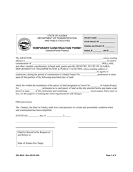 Document preview: Form 25A-R644 Temporary Construction Permit (Standard/Partial Property) - Alaska