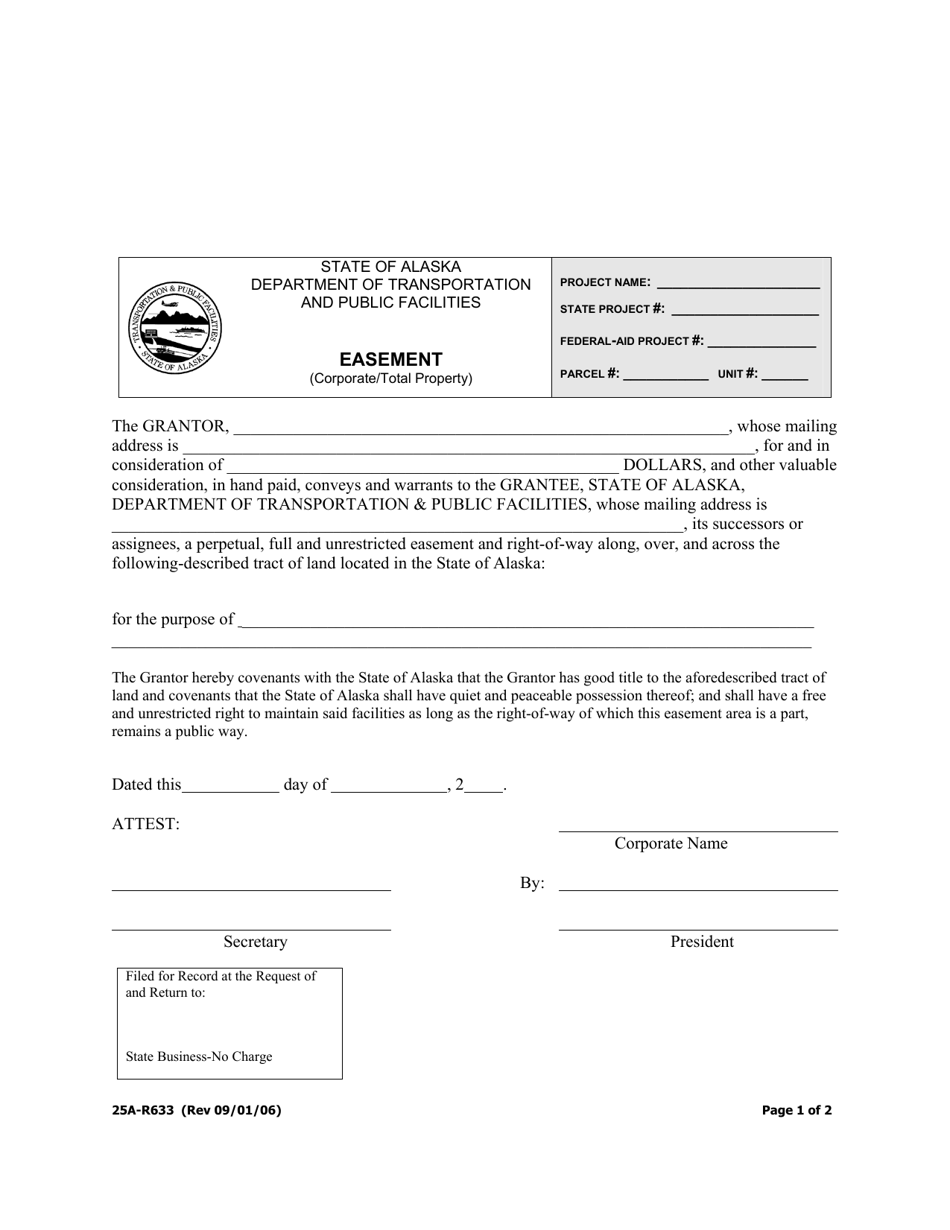 Form 25A-R633 Easement (Corporate / Total Property) - Alaska, Page 1