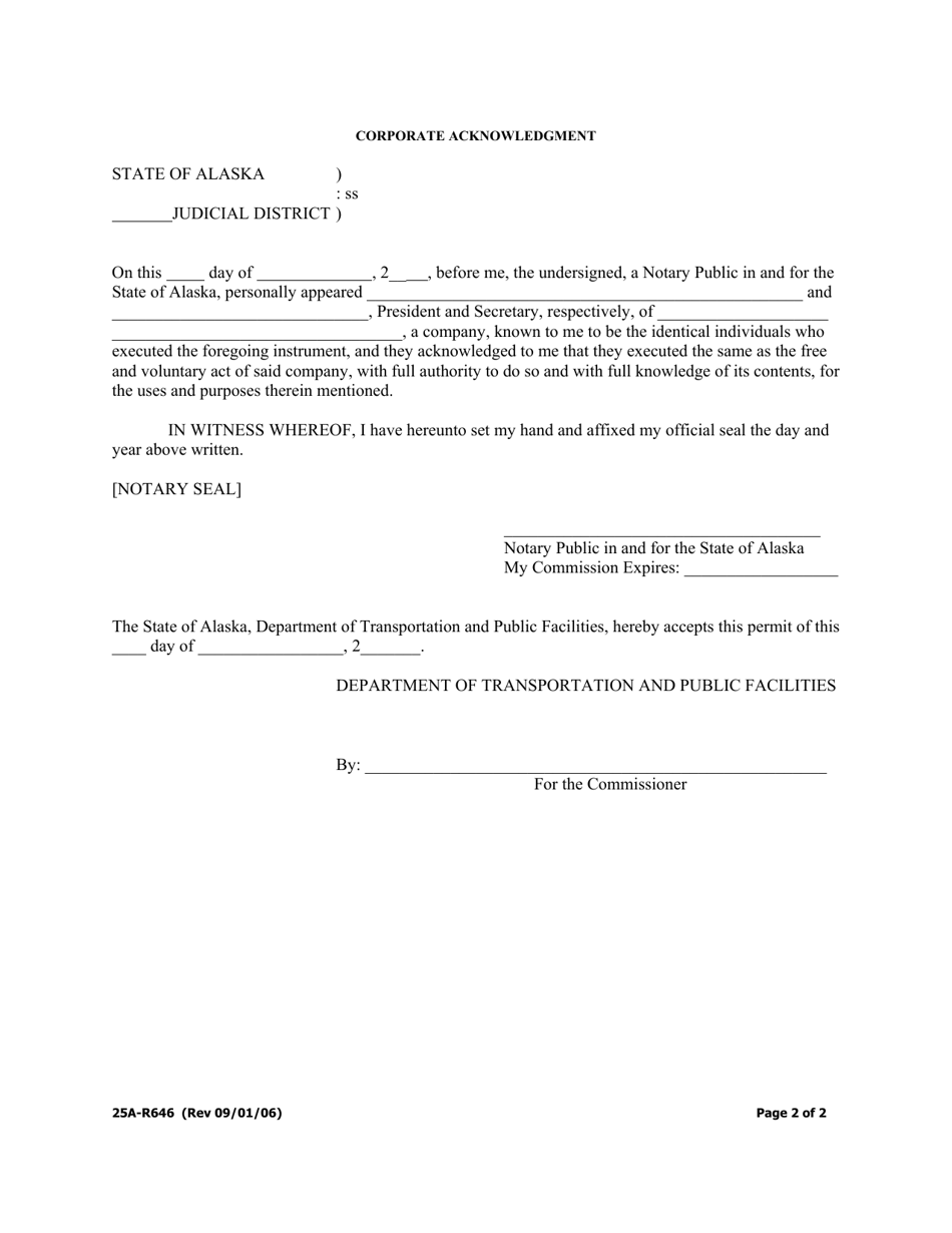 Form 25A-R646 Temporary Construction Permit (Corporate / Partial Property) - Alaska, Page 2