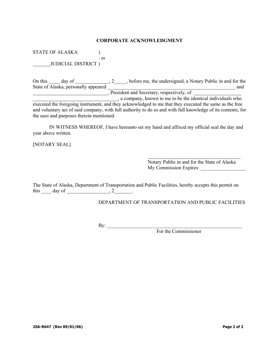 Form 25A-R647 Temporary Construction Permit (Corporate / Total Property) - Alaska, Page 2