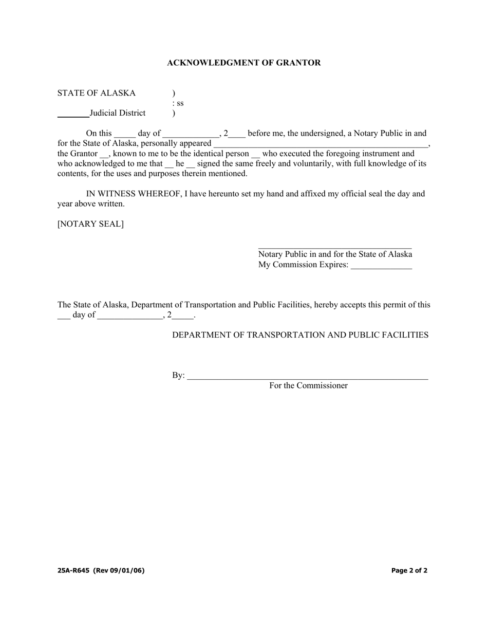 Form 25A-R645 Temporary Construction Permit (Standard / Total Property) - Alaska, Page 2