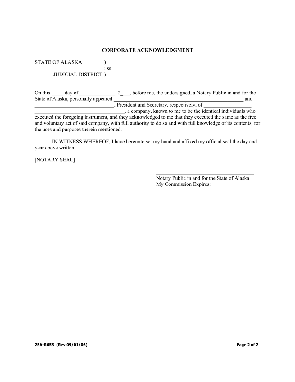 Form 25A-R658 Partial Deed of Reconveyance (Corporate / Total Property) - Alaska, Page 2