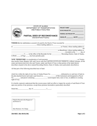 Form 25A-R652 Partial Deed of Reconveyance (Standard/Partial Property) - Alaska