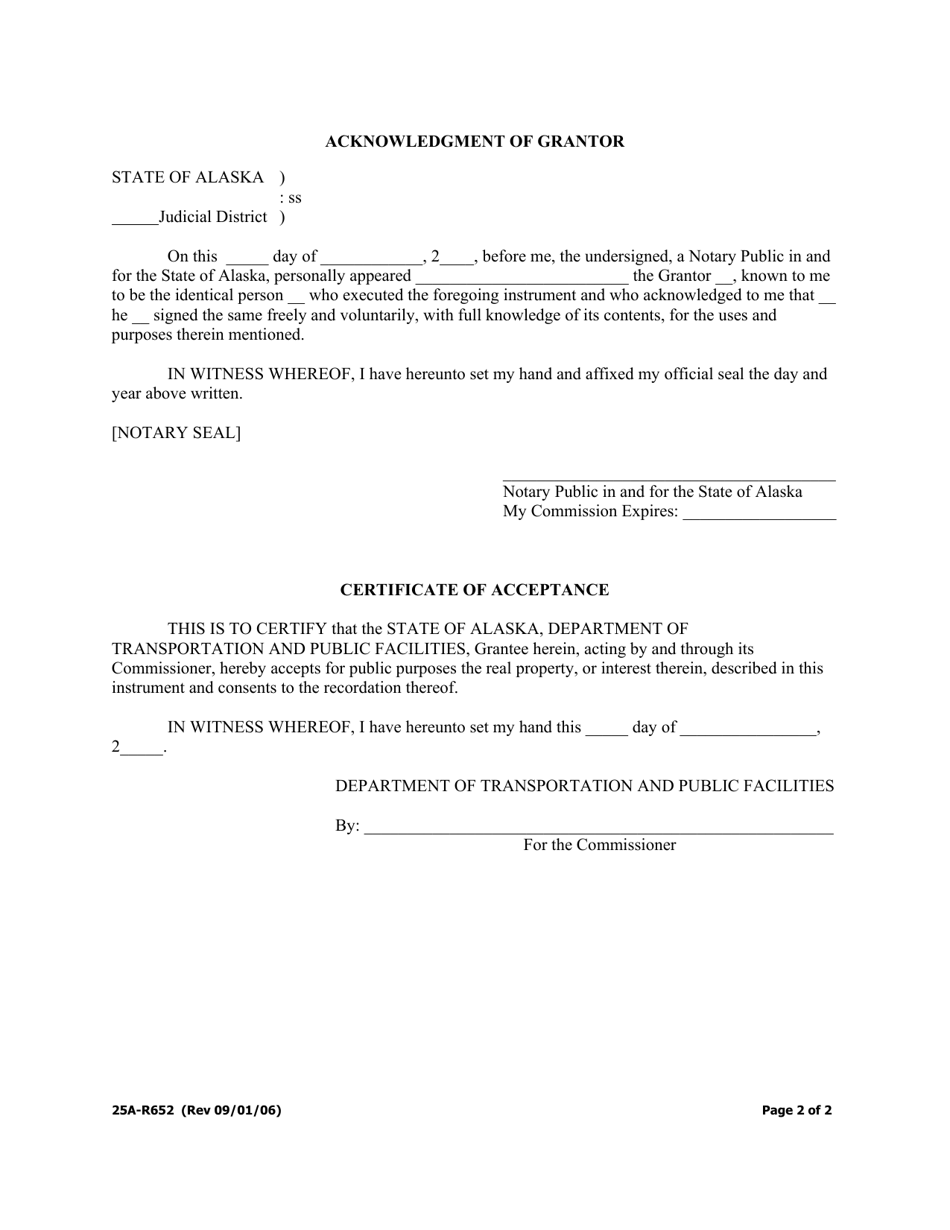 Form 25A-R652 Partial Deed of Reconveyance (Standard / Partial Property) - Alaska, Page 2