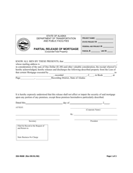 Document preview: Form 25A-R668 Partial Release of Mortgage (Corporate/Total Property) - Alaska